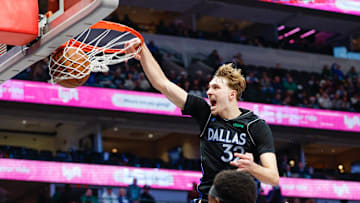 Dec 6, 2025; Dallas, Texas, USA; Dallas Mavericks forward Cooper Flagg (32) dunks 