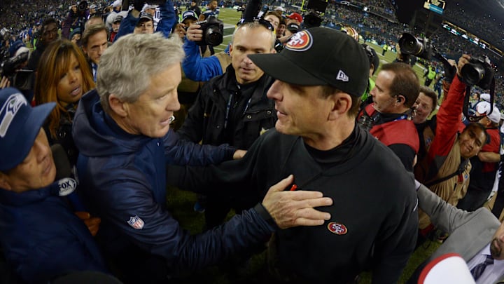 Pete Carroll had a few jokes before facing Jim Harbaugh again this week. Pete Carroll had a few jokes before facing Jim Harbaugh again this week.