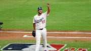National League pitcher Clayton Kershaw of the Los Angeles Dodgers leaves the 2025 MLB All Star Game.