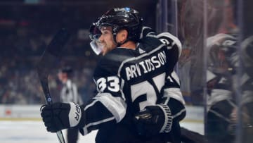 Los Angeles Kings right wing Viktor Arvidsson (33) celebrates his goal