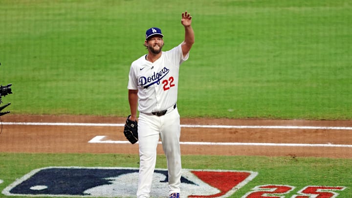 National League pitcher Clayton Kershaw of the Los Angeles Dodgers leaves the 2025 MLB All Star Game.