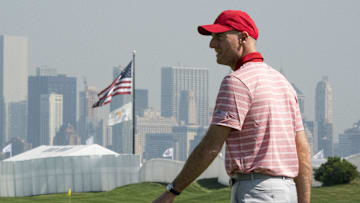 Jim Furyk as a U.S. assistant captain at the 2017 Presidents Cup at Liberty National Golf Course.