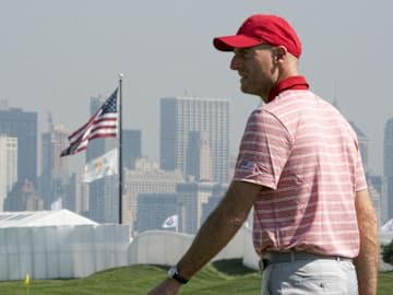 Jim Furyk as a U.S. assistant captain at the 2017 Presidents Cup at Liberty National Golf Course.