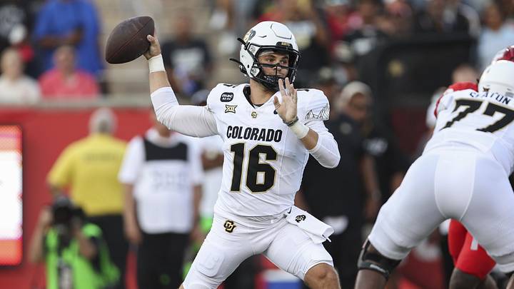 Sep 12, 2025; Houston, Texas, USA; Colorado Buffaloes quarterback Ryan Staub (16) attempts a pass during the first quarter against the Houston Cougars at TDECU Stadium. Mandatory Credit: Troy Taormina-Imagn Images