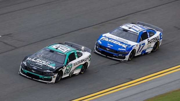 Ryan Preece (60) leads Chris Buescher (17) during practice for the Daytona 500.