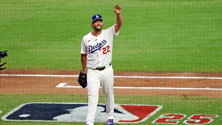 Los Angeles Dodgers pitcher Clayton Kershaw walks off the mound at the 2025 All-Star Game.