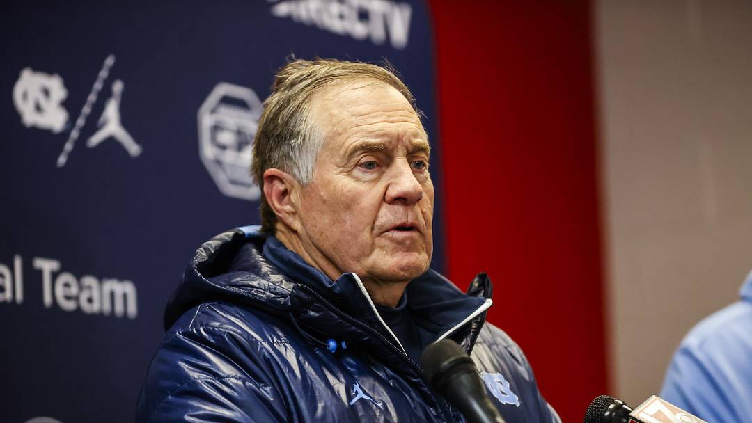 Nov 29, 2025; Raleigh, North Carolina, USA;  North Carolina Tar Heels head coach Bill Belichick addresses the media after the second half of the game against NC State Wolfpack at Carter-Finley Stadium.  Mandatory Credit: Jaylynn Nash-Imagn Images