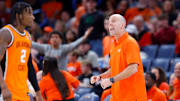 Oklahoma State coach Steve Lutz shouts during a men's college Bedlam basketball game between the University of Oklahoma Sooners (OU) and the Oklahoma State University Cowboys (OSU) at Paycom Center in Oklahoma City, Saturday, Dec. 14, 2024. Oklahoma won 80-65.