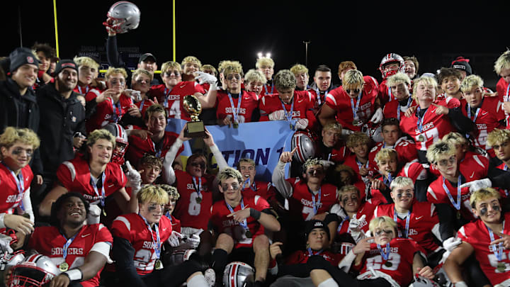 Somers players celebrate after defeating Rye in the Class A Section 1 football championship at Mahopac High School Nov. 15, 2024. Somers players celebrate after defeating Rye in the Class A Section 1 football championship at Mahopac High School Nov. 15, 2024.