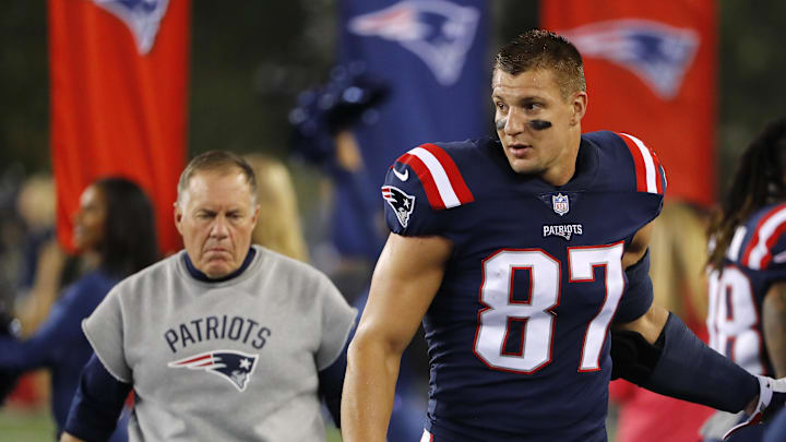 Bill Belichick and Rob Gronkowski before the Patriots' 27–0 win over the Texans on Sept. 22, 2016. Bill Belichick and Rob Gronkowski before the Patriots' 27–0 win over the Texans on Sept. 22, 2016.