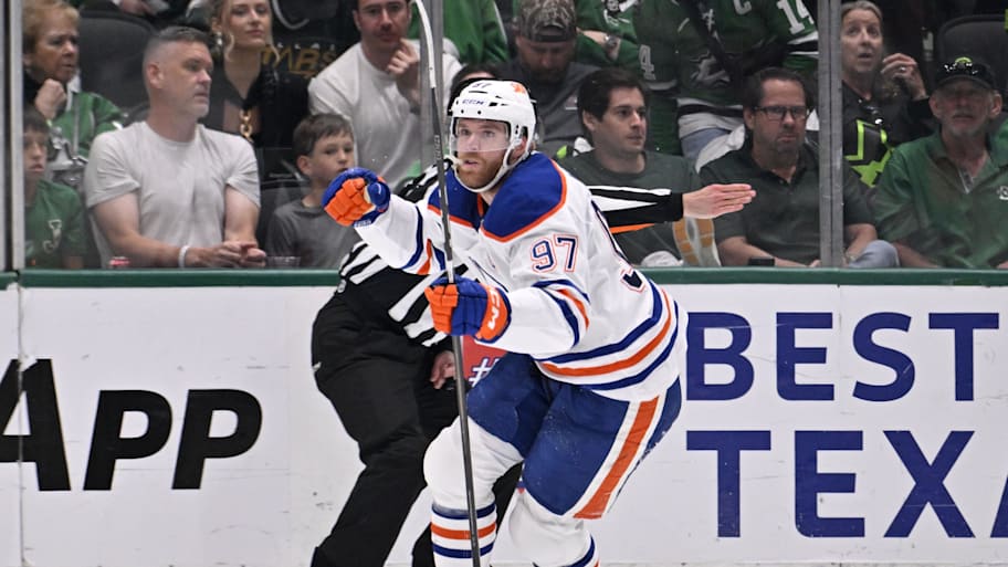 Connor McDavid reacts after scoring against the Stars. | Jerome Miron-Imagn Images