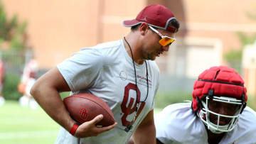 Defensive ends coach Miguel Chavis goes through drills as the University of Oklahoma Sooners (OU ) hold fall football camp outside Gaylord Family/Oklahoma Memorial Stadium on  Aug. 8, 2022 in Norman, Okla.  [Steve Sisney/For The Oklahoman]

Ou Fall Camp