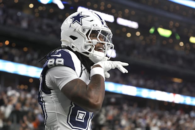 Dallas Cowboys wide receiver CeeDee Lamb reacts after scoring a touchdown against the Cincinnati Bengals.