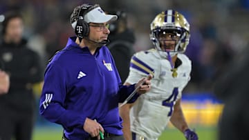 Nov 22, 2025; Pasadena, California, USA;  Washington Huskies head coach Jedd Fisch during the game against the UCLA Bruins at the Rose Bowl. Mandatory Credit: Jayne Kamin-Oncea-Imagn Images