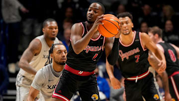 IU Indy Jaguars guard Alec Millender (1) looks for a pass in the first half of the NCAA Men’s basketball game between the Xavier Musketeers and the IU Indy Jaguars at the Cintas Center at Xavier University in Cincinnati on Friday, Nov. 8, 2024.