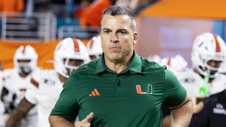 Jan 19, 2026; Miami Gardens, FL, USA; Miami Hurricanes head coach Mario Cristobal against the Indiana Hoosiers during the College Football Playoff National Championship game at Hard Rock Stadium. Mandatory Credit: Mark J. Rebilas-Imagn Images