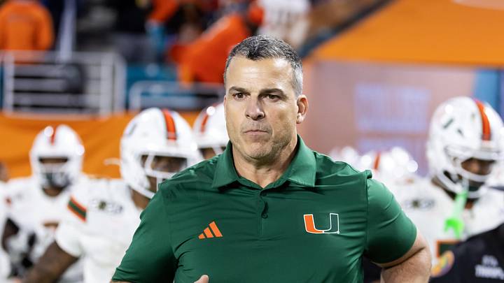 Jan 19, 2026; Miami Gardens, FL, USA; Miami Hurricanes head coach Mario Cristobal against the Indiana Hoosiers during the College Football Playoff National Championship game at Hard Rock Stadium. Mandatory Credit: Mark J. Rebilas-Imagn Images