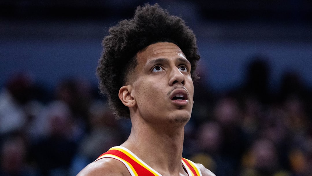 Atlanta Hawks forward Jalen Johnson in the first half against the Indiana Pacers at Gainbridge Fieldhouse.