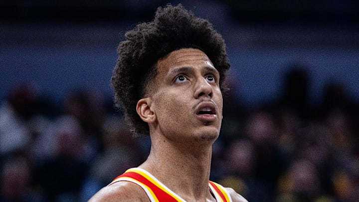 Atlanta Hawks forward Jalen Johnson in the first half against the Indiana Pacers at Gainbridge Fieldhouse.