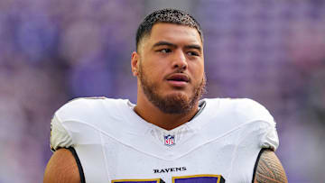 Baltimore Ravens guard Daniel Faalele