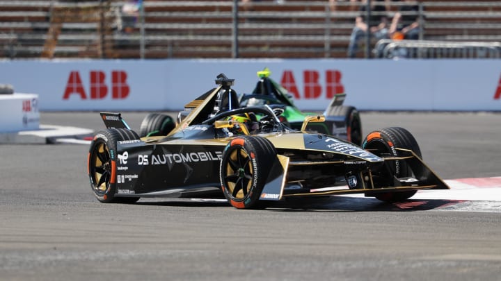 Jun 24, 2023; Portland, Oregon, USA; DS Penske driver Stoffel Vandoorne (1) rounds a turn during the practice session at the 2023 Portland E-Prix at Portland International Raceway. Mandatory Credit: Al Sermeno-USA TODAY Sports