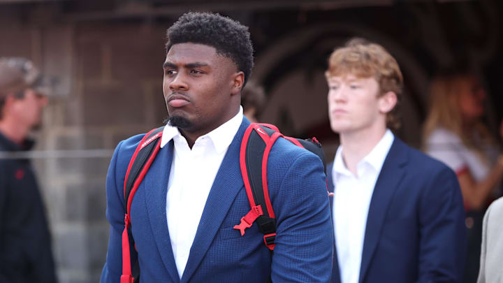 Georgia Bulldogs linebacker CJ Allen (3) arrives on field before the game against the Alabama Crimson Tide at Sanford Stadium.