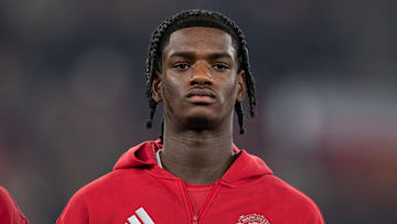 Ayden Heaven lining up for Manchester United ahead of the Europa League tie with Real Sociedad