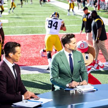 Brady Quinn, Matt Leinart and Joel Klatt speaks on a Big Noon Kickoff pregame show before a NCAA football game between Iowa and Ohio State, Saturday, Oct. 22, 2022, at Ohio Stadium in Columbus, Ohio.

221022 Iowa Ohio St Fb 0120 Jpg