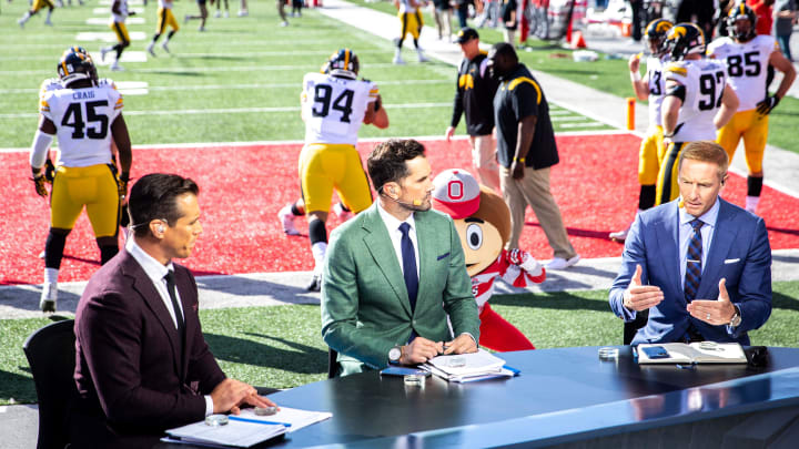 Brady Quinn, Matt Leinart and Joel Klatt speaks on a Big Noon Kickoff pregame show before a NCAA football game between Iowa and Ohio State, Saturday, Oct. 22, 2022, at Ohio Stadium in Columbus, Ohio.

221022 Iowa Ohio St Fb 0120 Jpg