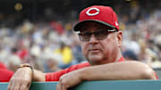 Aug 9, 2025; Pittsburgh, Pennsylvania, USA;  Cincinnati Reds manager Terry Francona (77) looks on before the game against the Pittsburgh Pirates at PNC Park. Mandatory Credit: Charles LeClaire-Imagn Images