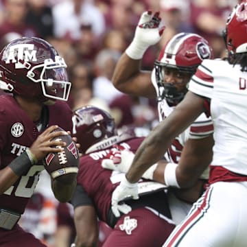Texas A&M quarterback Marcel Reed looks for an open receiver against South Carolina.