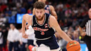 Nov 14, 2025; Inglewood, California, USA;  Arizona Wildcats guard Anthony Dell'Orso (3) dribbles the ball during the first half of the Hall of Fame Series game against the UCLA Bruins at Intuit Dome. Mandatory Credit: Kiyoshi Mio-Imagn Images