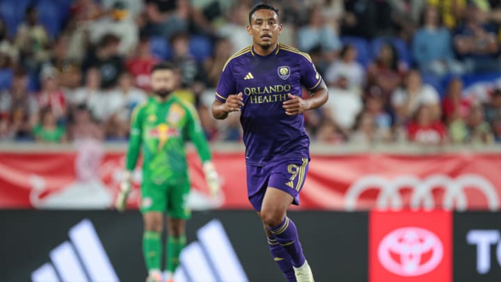 Jun 1, 2024; Harrison, New Jersey, USA; Orlando City forward Luis Muriel (9) in action against the New York Red Bulls during the second half at Red Bull Arena. Mandatory Credit: Vincent Carchietta-USA TODAY Sports