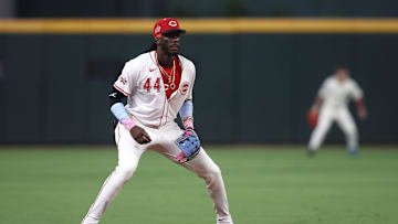 Jul 15, 2025; Cumberland, Georgia, USA; National League shortstop Elly De La Cruz (44) of the Cincinnati Reds in the sixth inning during the 2025 MLB All Star Game at Truist Park. Mandatory Credit: Brett Davis-Imagn Images
