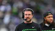 Nov 29, 2025; Seattle, Washington, USA; Oregon Ducks head coach Dan Lanning during the second half against the Washington Huskies at Husky Stadium. Mandatory Credit: Steven Bisig-Imagn Images