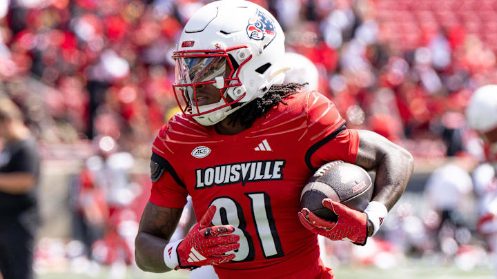 Louisville Cardinals wide receiver Cataurus Hicks (81) warms up ahead of their game against the Jacksonville State Gamecocks on Saturday, Sept. 7, 2024 at L&N Federal Credit Union Stadium in Louisville, Ky.