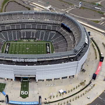 Aerial view of  MetLife Stadium before the NFL game between the Houston Texans and the New York Jets.