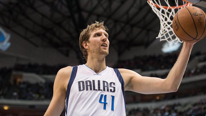 Nov 9, 2014; Dallas, TX, USA; Dallas Mavericks forward Dirk Nowitzki (41) reacts to a call during the second half against the Miami Heat at the American Airlines Center. The Heat defeated the Mavericks 105-96. Mandatory Credit: Jerome Miron-Imagn Images