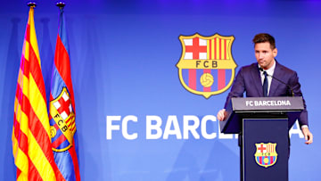 Lionel Messi cuando anunció en 2021 su salida del FC Barcelona
