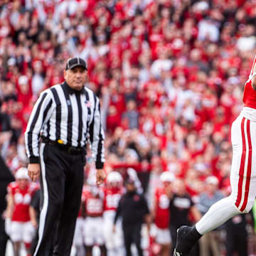 Nebraska Cornhuskers running back Dante Dowdell (23) scores a touchdown against the Wisconsin Badgers during the second quarter at Memorial Stadium.