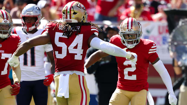 Sep 29, 2024; Santa Clara, California, USA; San Francisco 49ers cornerback Deommodore Lenoir (2) and Fred Warner