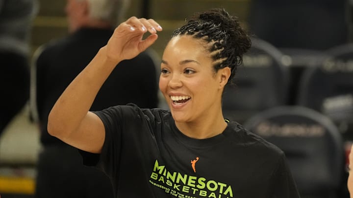 May 21, 2025; Minneapolis, Minnesota, USA; Minnesota Lynx forward Napheesa Collier (24) prepares to play the Dallas Wings before a game at Target Center. Mandatory Credit: Bruce Kluckhohn-Imagn Images