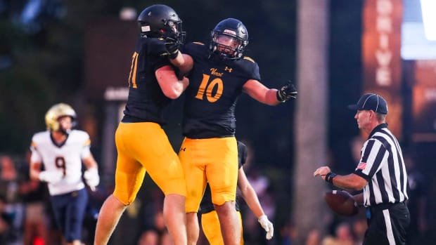 The Bishop Verot Vikings compete against the St. Thomas Aquinas Raiders in a preseason game at Bishop Verot High School in Fo