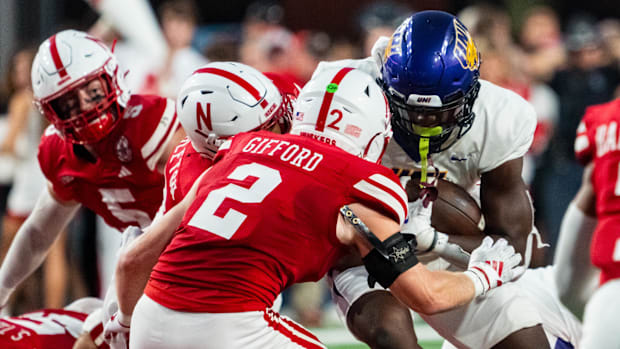 Northern Iowa Panthers running back Amauri Pesek-Hickson (5) runs against Nebraska Cornhuskers