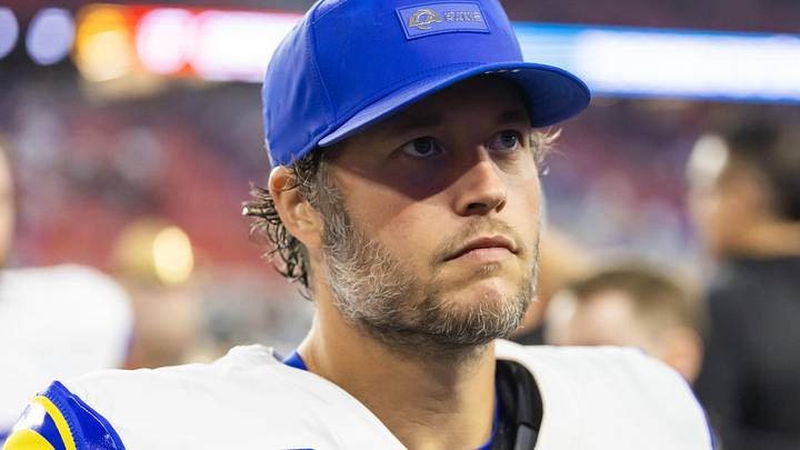 Dec 7, 2025; Glendale, Arizona, USA; Los Angeles Rams quarterback Matthew Stafford (9) against the Arizona Cardinals at State Farm Stadium. Mandatory Credit: Mark J. Rebilas-Imagn Images