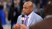 Jun 12, 2024; Dallas, Texas, USA; NBA TV analyst Charles Barkley talks on set before game three of the 2024 NBA Finals between the Boston Celtics and the Dallas Mavericks at American Airlines Center. Mandatory Credit: Kevin Jairaj-Imagn Images