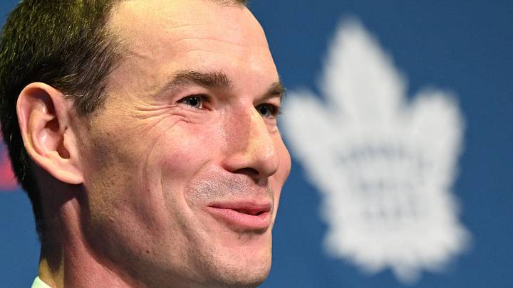 May 4, 2026; Toronto, Ontario, CANADA; Toronto Maple Leafs general manager John Chayka speaks to the media during an introductory news conference at Real Sports Bar and Grill. Mandatory Credit: Dan Hamilton-Imagn Images