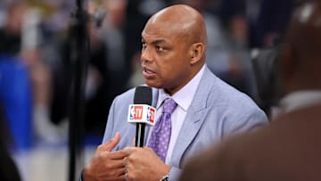 NBA TV analyst Charles Barkley talks on set before Game 3 of the 2024 NBA Finals.
