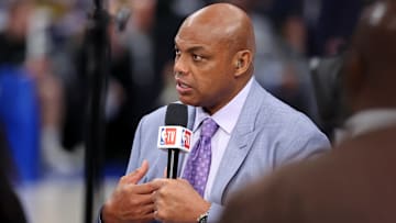 NBA TV analyst Charles Barkley talks on set before the 2024 NBA Finals between the Boston Celtics and the Dallas Mavericks