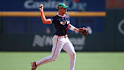 National League Konnor Griffin throws the ball during the second inning against American League at Truist Park.